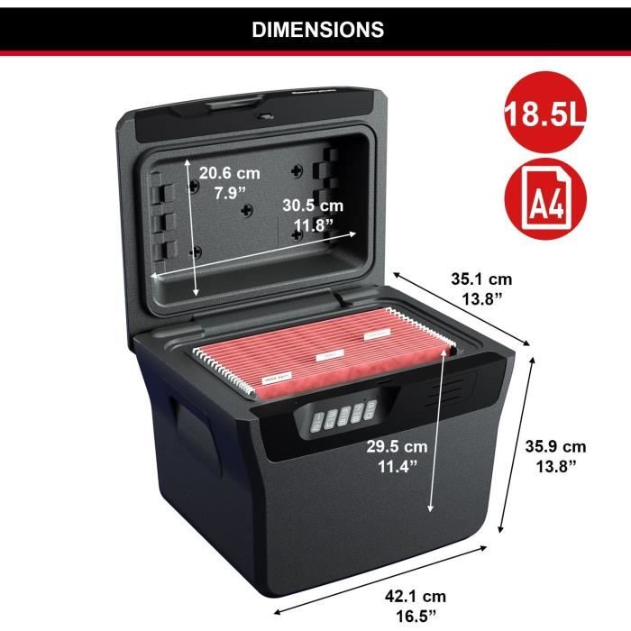 Caisse de Sécurité Anti feu - MASTER LOCK - FHW40300EURHRO - Ignifuge et Etanche - Large 18,5L - Combinaison