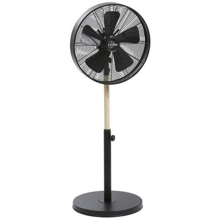 CALIFORNIA Noir & Bois - Ventilateur sur pied Ø40cm 50W oscillant