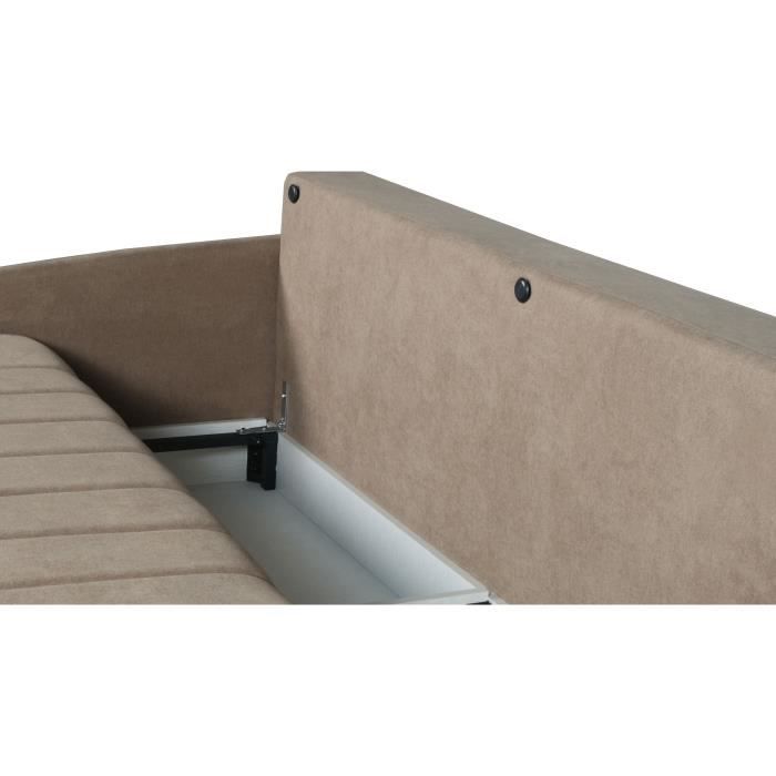 Canapé convertible 3 places - BETTA - Tissu beige - Couchage 145 x 190 cm - Coffre de rangement - 200 x 95 x 91 cm