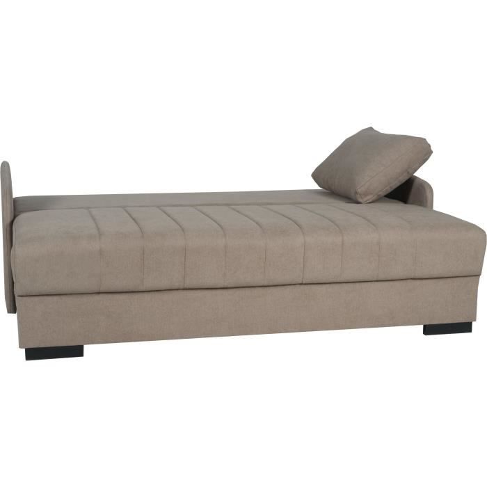 Canapé convertible 3 places - BETTA - Tissu beige - Couchage 145 x 190 cm - Coffre de rangement - 200 x 95 x 91 cm