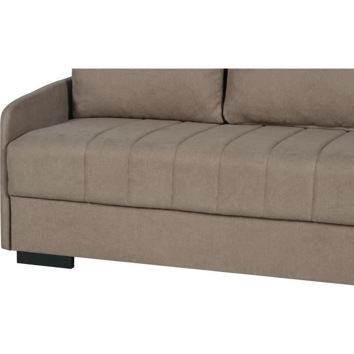 Canapé convertible 3 places - BETTA - Tissu beige - Couchage 145 x 190 cm - Coffre de rangement - 200 x 95 x 91 cm