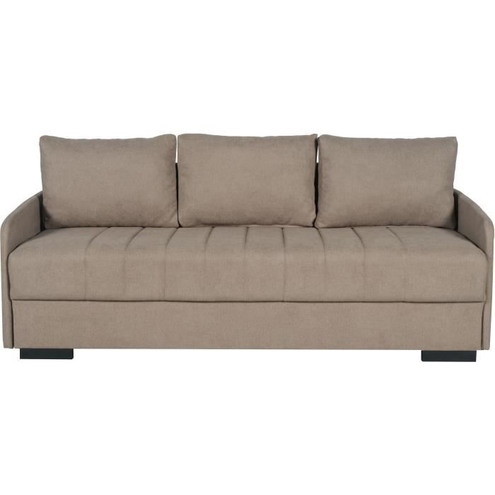 Canapé convertible 3 places - BETTA - Tissu beige - Couchage 145 x 190 cm - Coffre de rangement - 200 x 95 x 91 cm