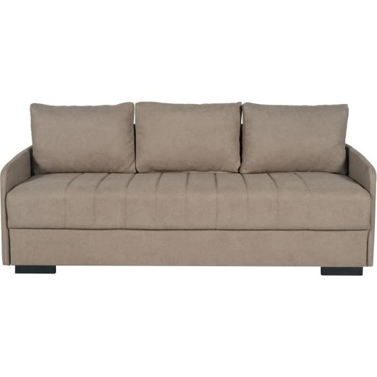 Canapé convertible 3 places - BETTA - Tissu beige - Couchage 145 x 190 cm - Coffre de rangement - 200 x 95 x 91 cm