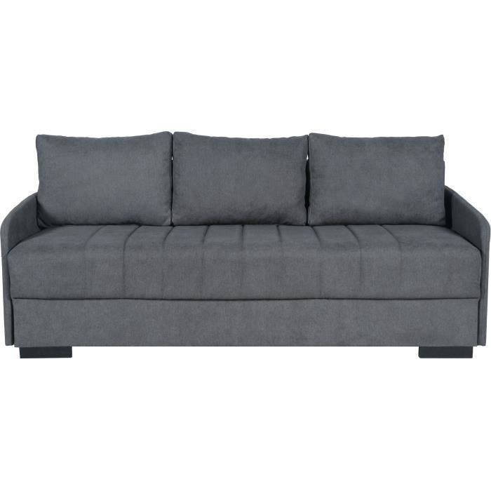 Canapé convertible 3 places - BETTA - Tissu gris clair - Couchage 145 x 190 cm - Coffre de rangement - 200 x 95 x 91 cm