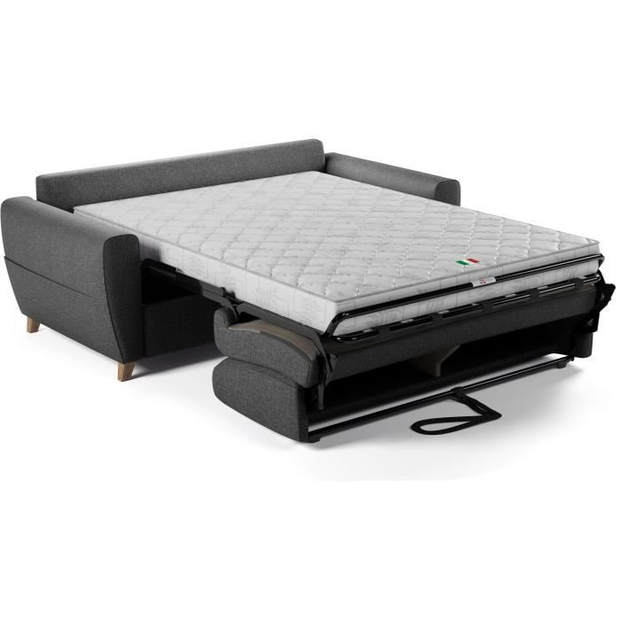 Canapé convertible express 3 places SKY - Tissu Anthracite - 192 x 100 x 88 cm