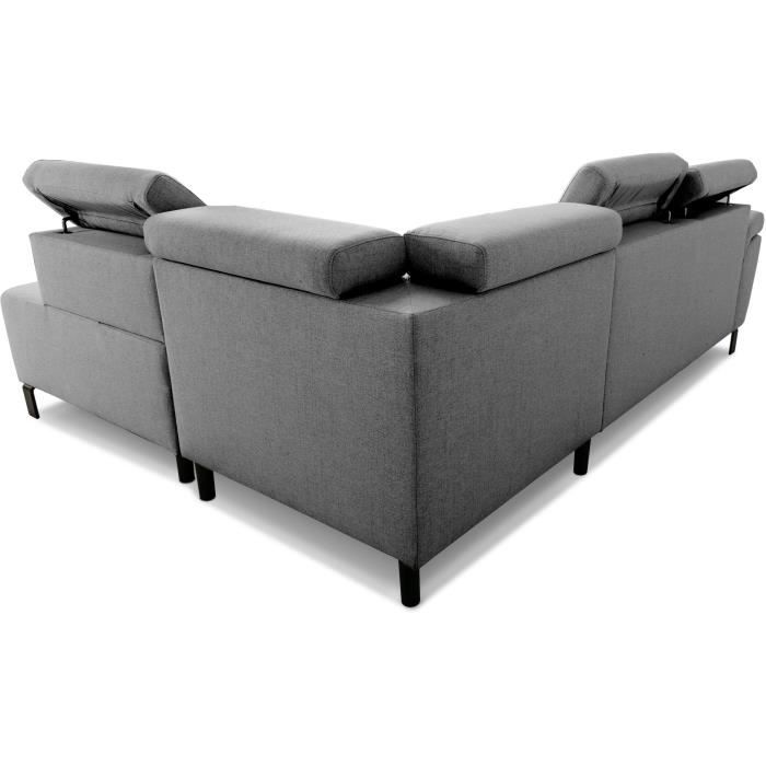 Canapé d’angle convertible - 4 personnes - STAN - Tissu Anthracite - 3 tétieres - Réversible - 243 x 92 x 184 cm