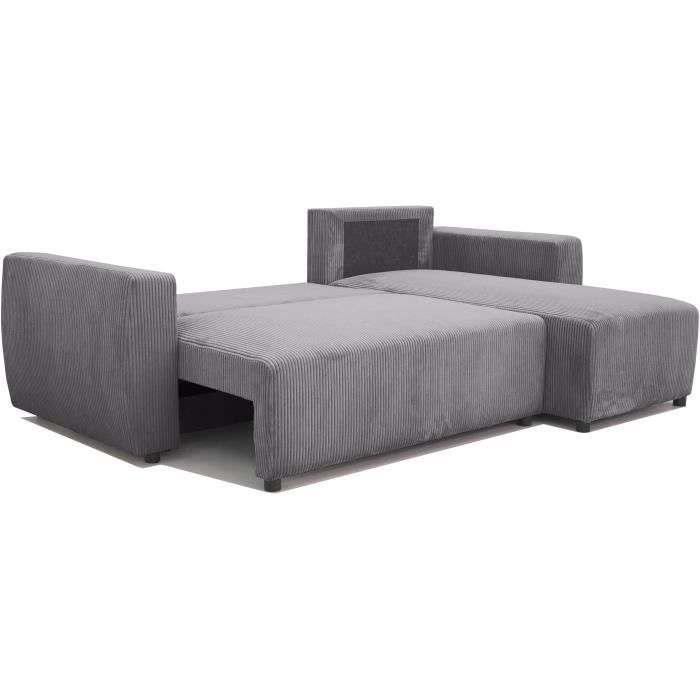 Canapé d’angle convertible réversible 3-4 places PHARELL - velours côtelé Anthracite - Coffre de rangement - L224