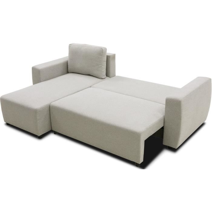 Canapé d’angle convertible réversible 3 a 4 places - PHARELL - Tissu beige - Coffre de rangement - L 224 x P 155 x