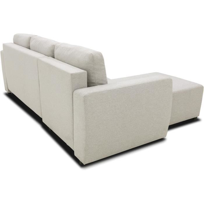 Canapé d’angle convertible réversible 3 a 4 places - PHARELL - Tissu beige - Coffre de rangement - L 224 x P 155 x