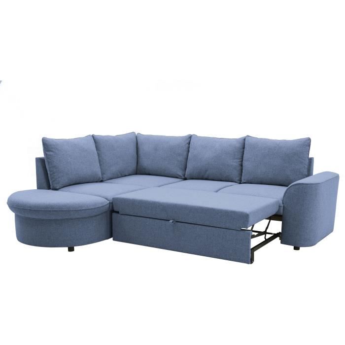 Canapé d’angle convertible réversible AURORA 3-4 places - Tissu bleu - L 243 x P 205 x H 90 cm