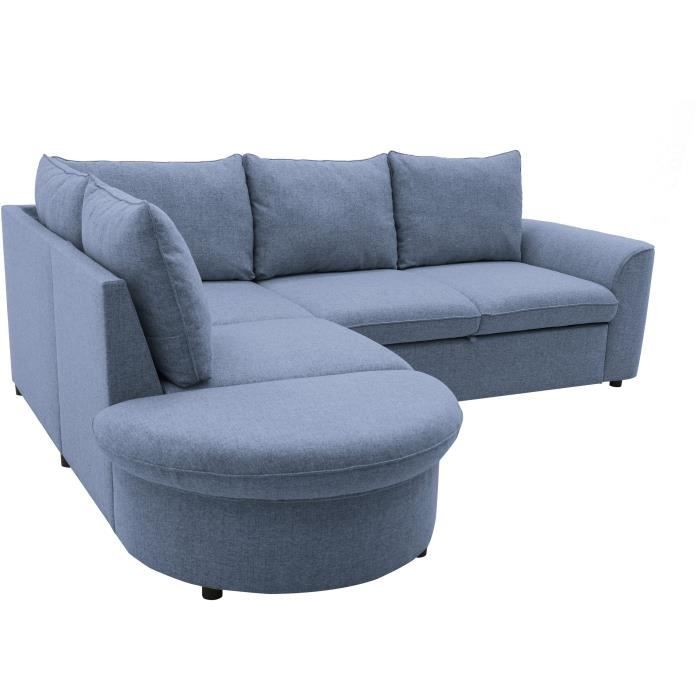 Canapé d’angle convertible réversible AURORA 3-4 places - Tissu bleu - L 243 x P 205 x H 90 cm