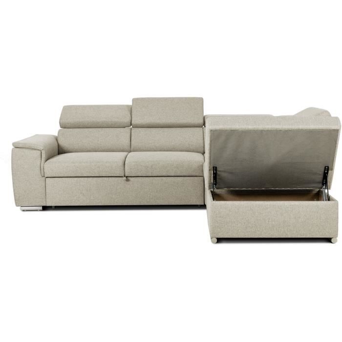 Canapé d’angle convertible réversible avec coffre - 5 places - DAYTONA - Tissu beige - 260 x 77 / 94 x 216 cm