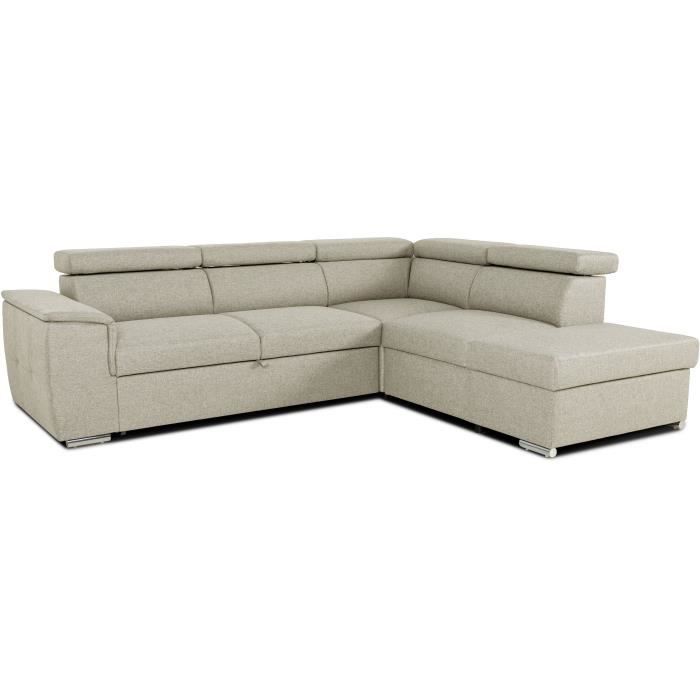 Canapé d’angle convertible réversible avec coffre - 5 places - DAYTONA - Tissu beige - 260 x 77 / 94 x 216 cm