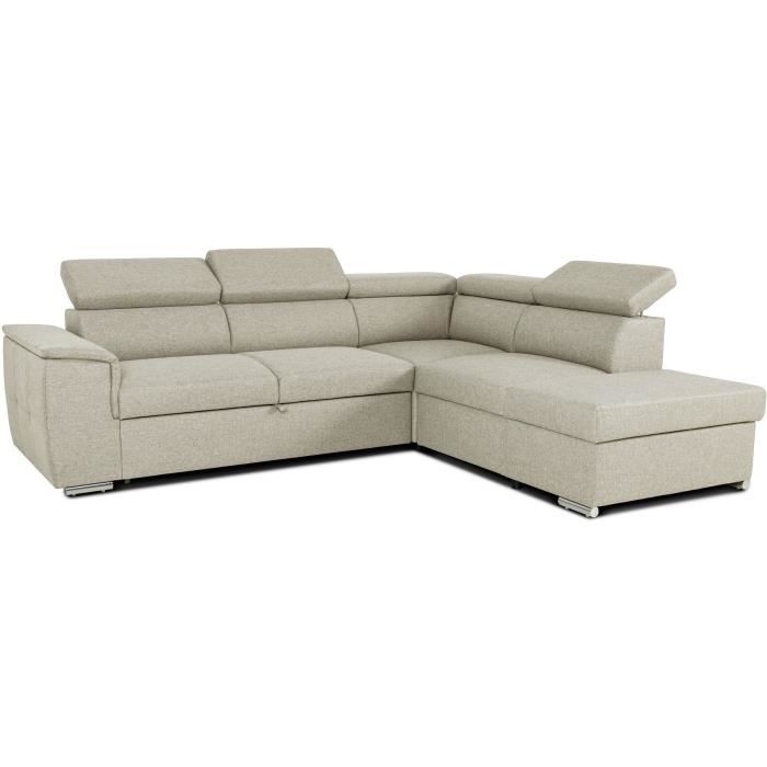 Canapé d’angle convertible réversible avec coffre - 5 places - DAYTONA - Tissu beige - 260 x 77 / 94 x 216 cm