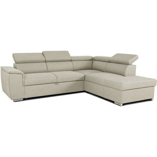 Canapé d’angle convertible réversible avec coffre - 5 places - DAYTONA - Tissu beige - 260 x 77 / 94 x 216 cm