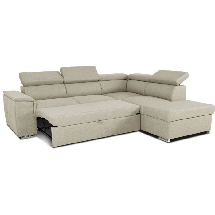 Canapé d’angle convertible réversible avec coffre - 5 places - DAYTONA - Tissu beige - 260 x 77 / 94 x 216 cm