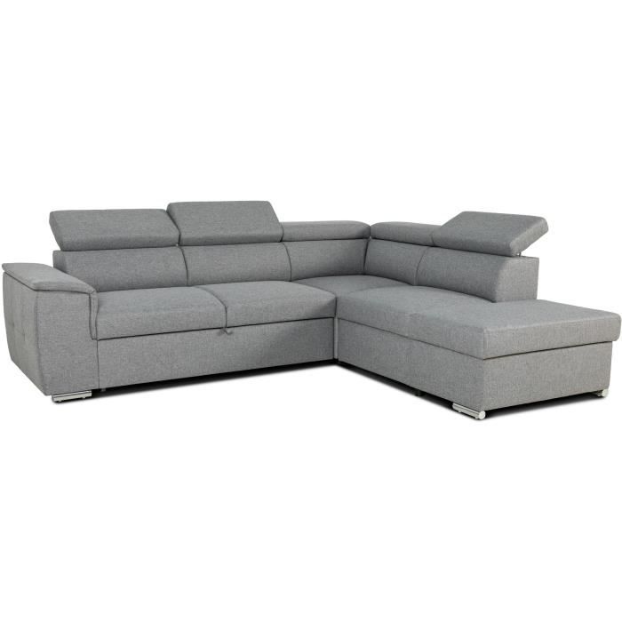 Canapé d’angle convertible réversible avec coffre - 5 places - DAYTONA - Tissu gris - 260 x 77 / 94 x 216 cm