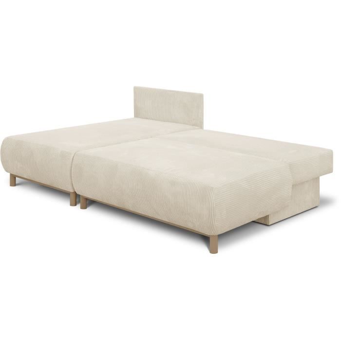 Canapé d’angle gauche convertible MIKA 3 places - Velours côtelé beige - Coffre de rangement - L218 x P98/145 x H84 cm