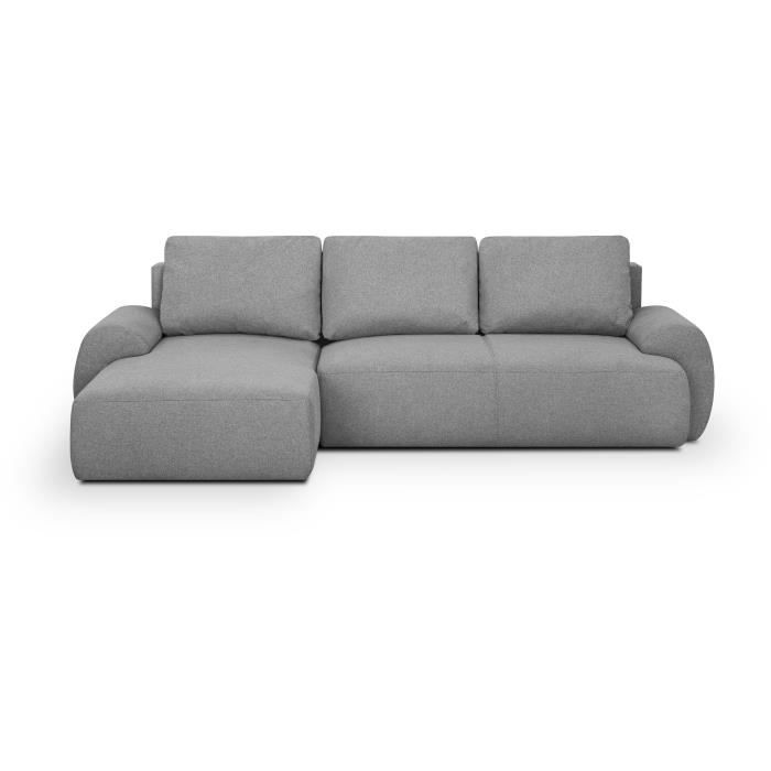 Canapé d’angle gauche convertible MILO 4 places - Tissu gris - Coffre de rangement - L 264 x H 84 x P 99/145 cm