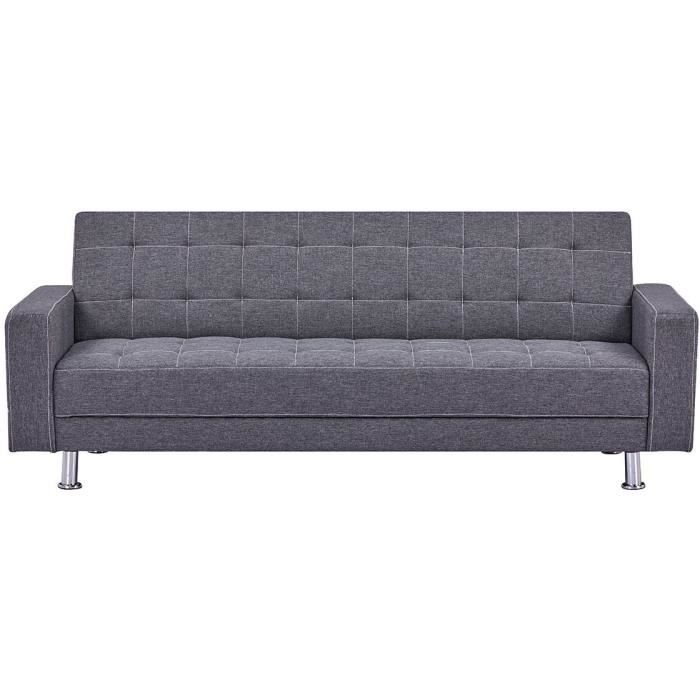 Canapé Droit convertible 3 places IVANA - Tissu Gris foncé - Style contemporain - L 208 x P 86 x H 80 cm