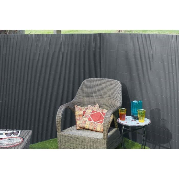 Canisse double face PVC gris anthracite - 1 x 3 m - 100% occultant - 1500 g/m² - Set de fixation - NATURE - Paloma Tech