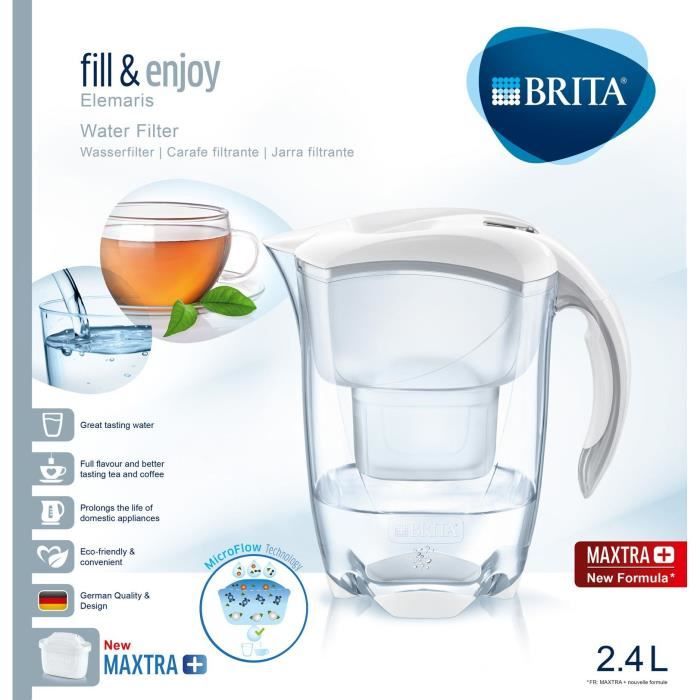 Carafe filtrante - BRITA - ELEMARIS - Blanc - 1 filtre MAXTRA