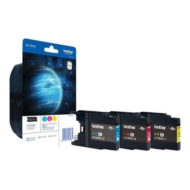 Cartouche d'encre BROTHER LC-1280 - Pack de 3 - Cyan, Magenta et Jaune - Tres haute capacité - Paloma Tech