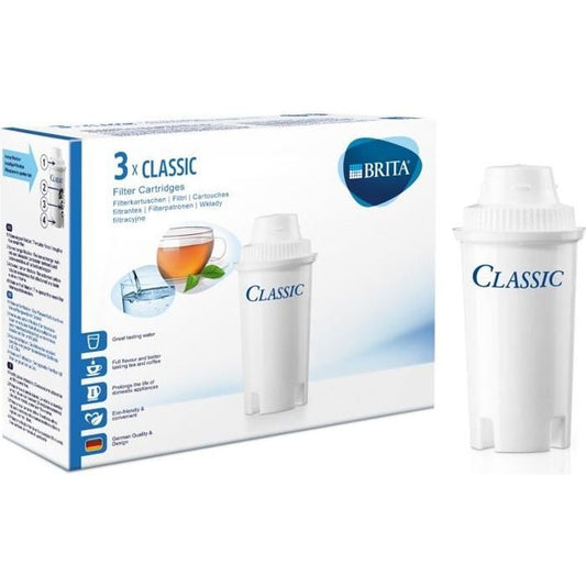 Cartouches filtrantes BRITA Classic - Pack de 3 - Réduction de tartre chlore et impuretés - Blanc