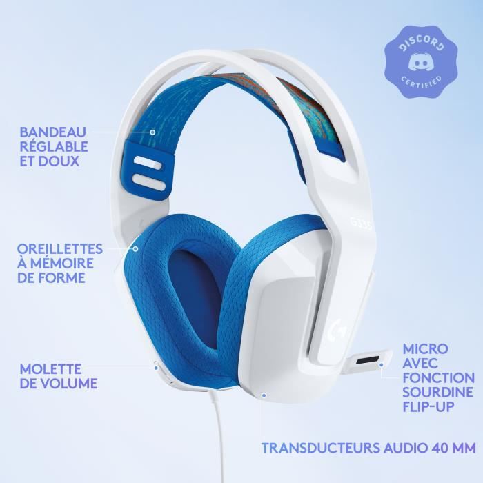 Casque gamer - Filaire - Logitech G - G335 - Léger - Blanc