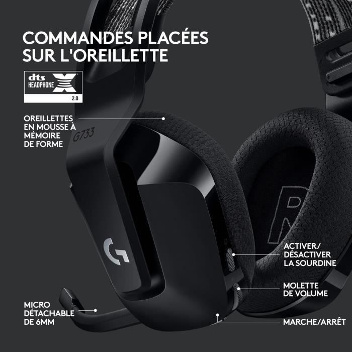 Casque gamer - Sans fil - LOGITECH G - G733 LIGHTSPEED - Noir