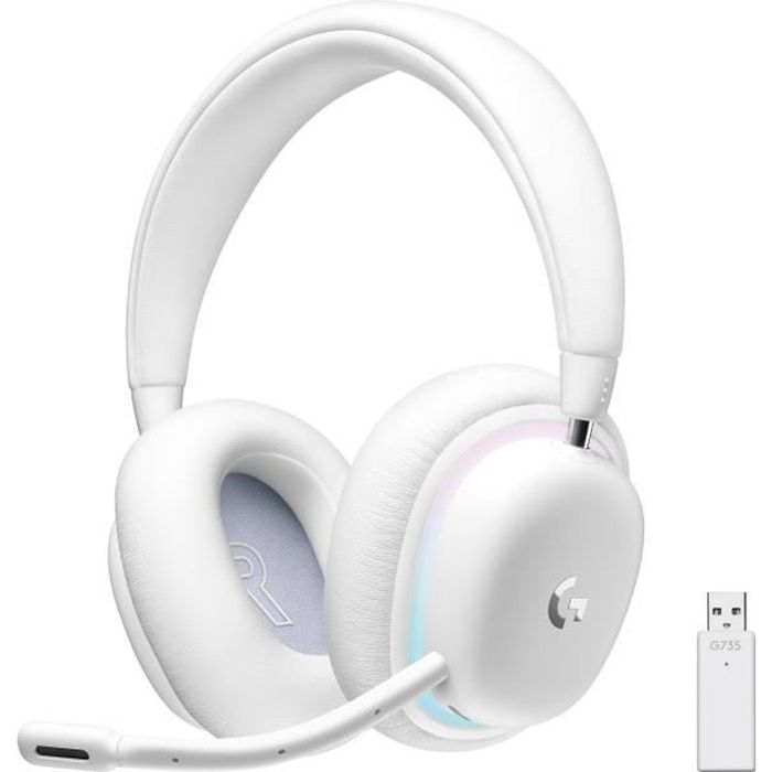 Casque Gamer - Sans fil - Logitech G - G735 Lightspeed - RVB - Micro amovible - Blanc