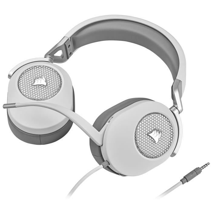 Casque gaming CORSAIR HS65 SURROUND - Blanc son surround Dolby Audio 7.1 sur PC et Mac