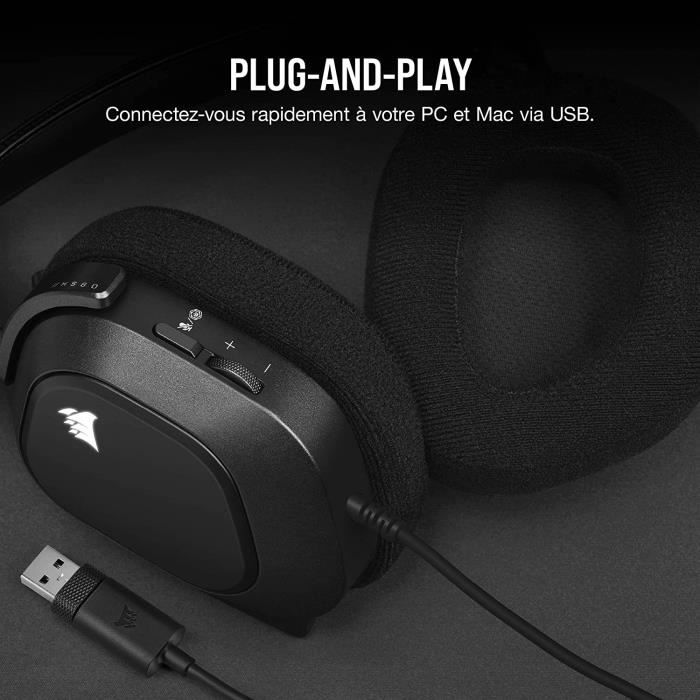 Casque gaming premium HS80 RGB USB - Carbone CORSAIR