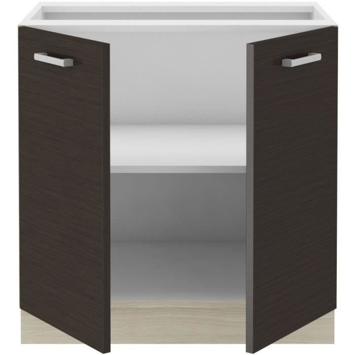 CHAMONIX Meuble bas 80 cm - 2 Portes battantes - Mélaminé - Décor chene - L 80 x P 52 x H 82 cm