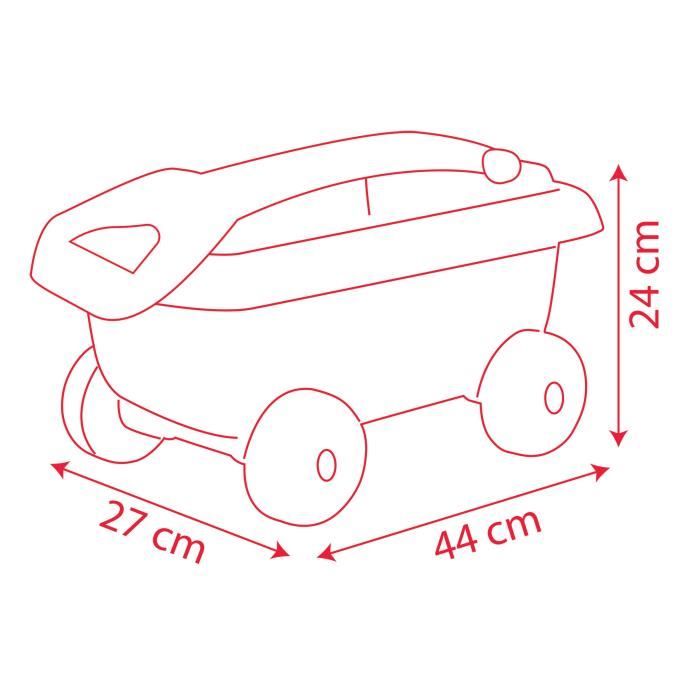 Chariot de plage garni Smoby Cars - seau tamis râteau pelle moule a sable