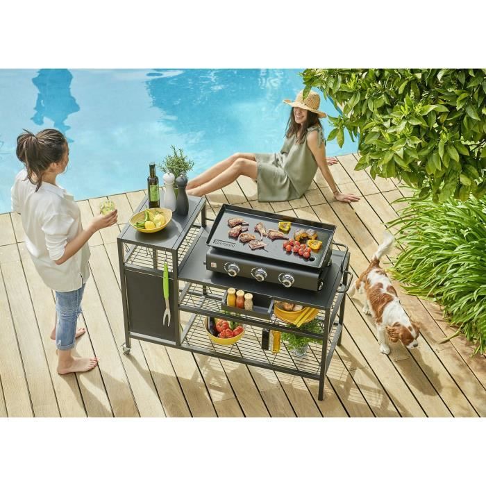 Chariot pour Plancha - BRASERO - OUTDOOR KITCHEN - Métal - Noir - 128x60x89 cm - Paloma Tech