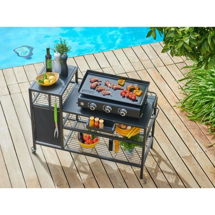 Chariot pour Plancha - BRASERO - OUTDOOR KITCHEN - Métal - Noir - 128x60x89 cm - Paloma Tech