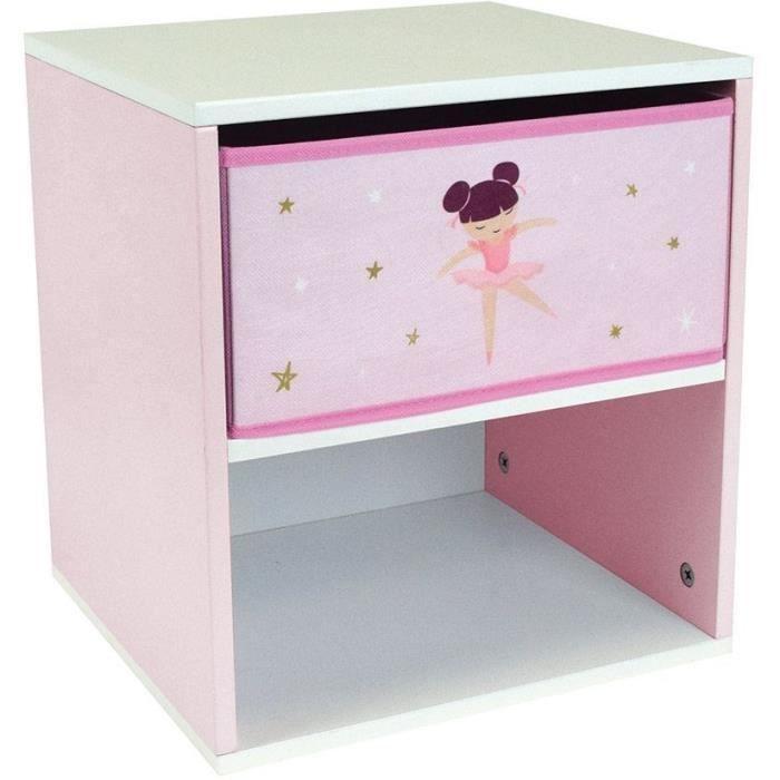 Chevet avec tiroir / Table de nuit pour enfant Danseuse Ballerine - FUN HOUSE - H.36 X L. 33 X P. 30 cm - Paloma Tech