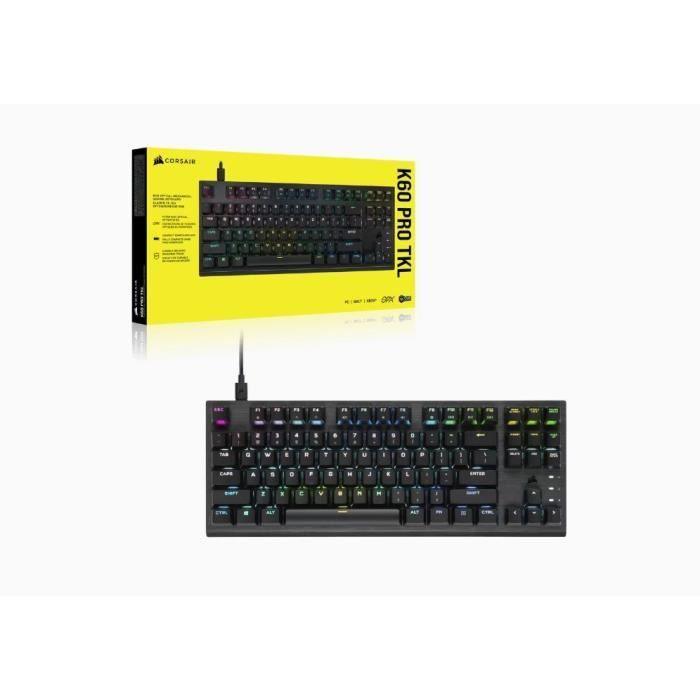 Clavier Gaming optique-mécanique - AZERTY - CORSAIR - K60 PRO TKL - Sans Pavé Numérique - Rétroéclairé RGB - Noir (CH-911D01A-FR) - Paloma Tech