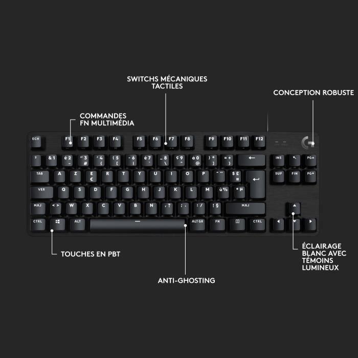 Clavier gamer - Filaire - Logitech G - G413 TKL SE - Rétroéclairé - AZERTY - Noir - Paloma Tech