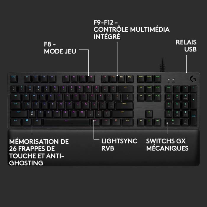 Clavier gamer - Filaire - Logitech G - G513 - Mécanique - RGB - AZERTY - NOIR - Paloma Tech