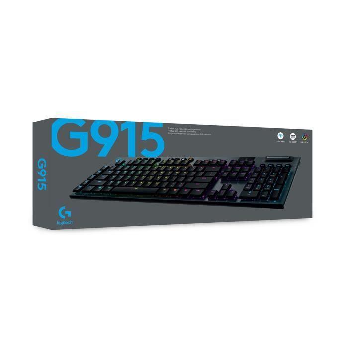 Clavier gamer - Sans fil - Logitech G - G915 Lightspeed - Mécanique - GL CLICKY SWITCH - Rétroéclairé - AZERTY - Noir - Paloma Tech