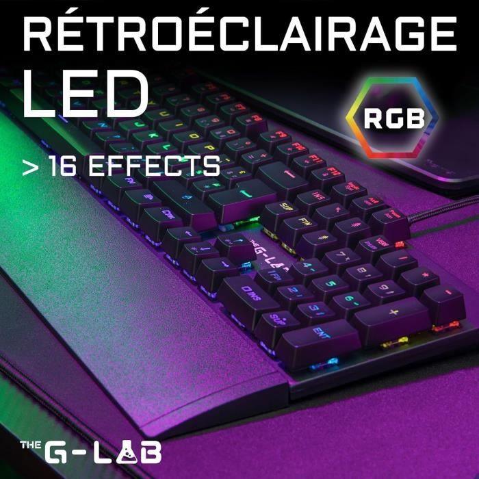 Clavier Gamer - The G-Lab - KEYZ CARBON E - Mécanique (Switch Bleu) - Rainbow - Low Profile - Repose Poignet - Filaire - Noir - Paloma Tech