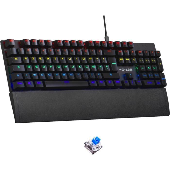 Clavier Gamer - The G-Lab - KEYZ CARBON E - Mécanique (Switch Bleu) - Rainbow - Low Profile - Repose Poignet - Filaire - Noir - Paloma Tech