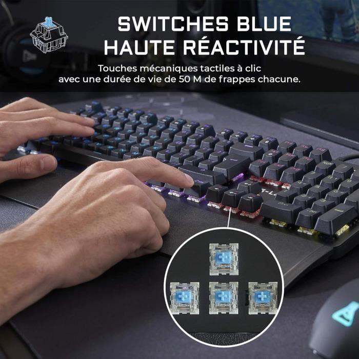 Clavier Gamer - The G-Lab - KEYZ CARBON E - Mécanique (Switch Bleu) - Rainbow - Repose Poignet - Filaire - Azerty - Noir - Paloma Tech