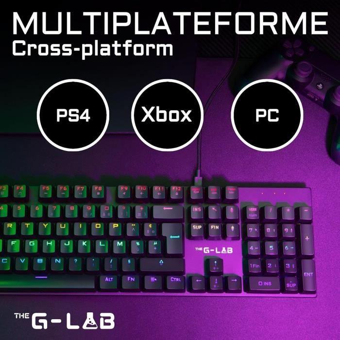 Clavier Gamer - The G-Lab - KEYZ CARBON E - Mécanique (Switch Bleu) - Rainbow - Low Profile - Repose Poignet - Filaire - Noir - Paloma Tech