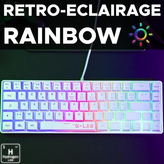 Clavier Gamer - The G-Lab - KEYZ HYDROGEN - 60% Format Compact - Rétroéclairé - Filaire - Blanc - Paloma Tech