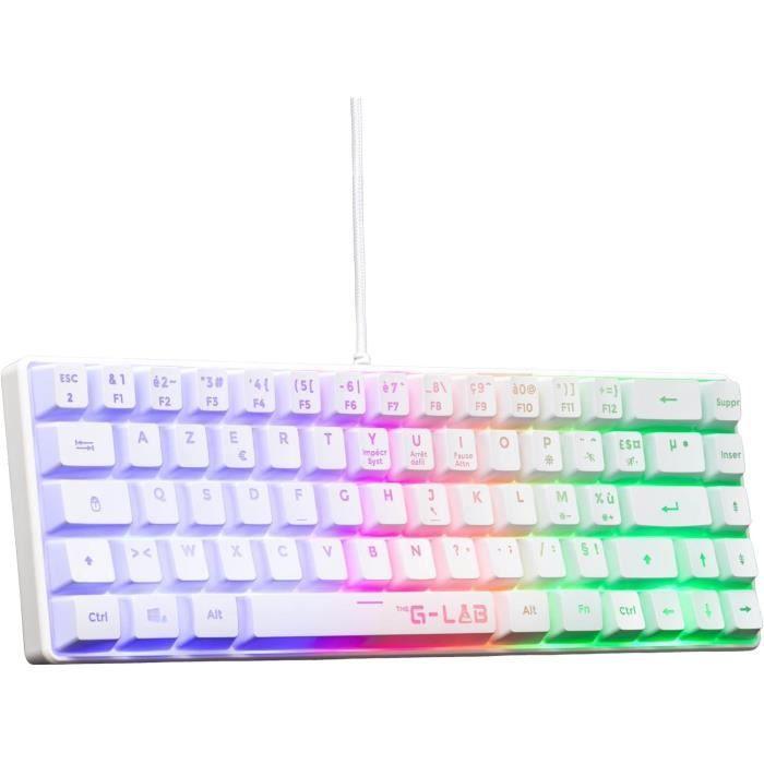 Clavier Gamer - The G-Lab - KEYZ HYDROGEN - 60% Format Compact - Rétroéclairé - Filaire - Blanc - Paloma Tech