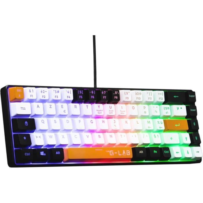 Clavier Gamer - The G-Lab - KEYZ HYDROGEN - 60% Format Compact - Rétroéclairé - Filaire - Noir/Blanc/Orange - Paloma Tech