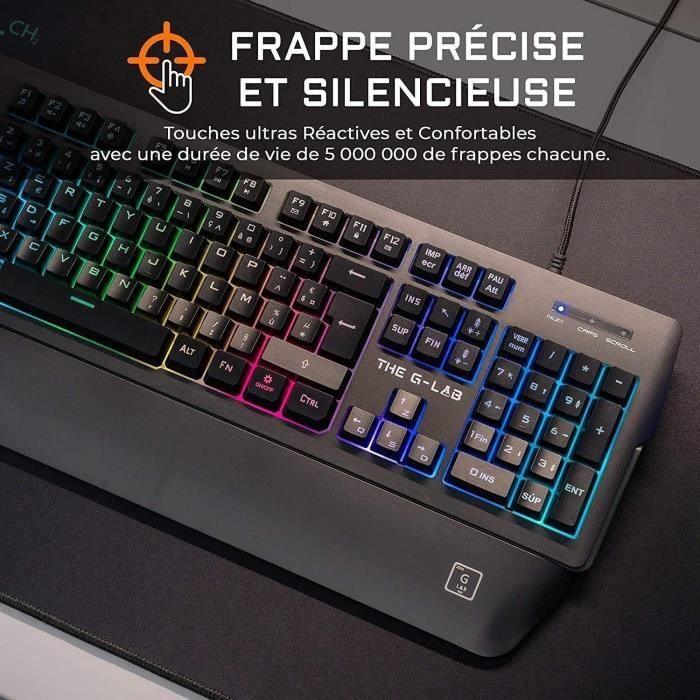 Clavier Gamer - The G-Lab - KEYZ PALLADIUM - Filaire - RGB - Repose Poignet - Azerty - Noir - Paloma Tech